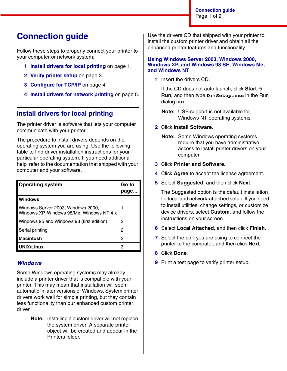 Connection guide, Install drivers for local printing | IBM INFOPRINT COLOR 1464 User Manual | Page 14 / 40