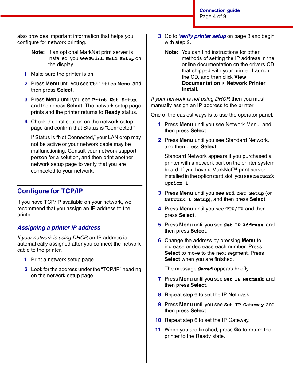 Configure for tcp/ip | IBM INFOPRINT COLOR 1464 User Manual | Page 17 / 40