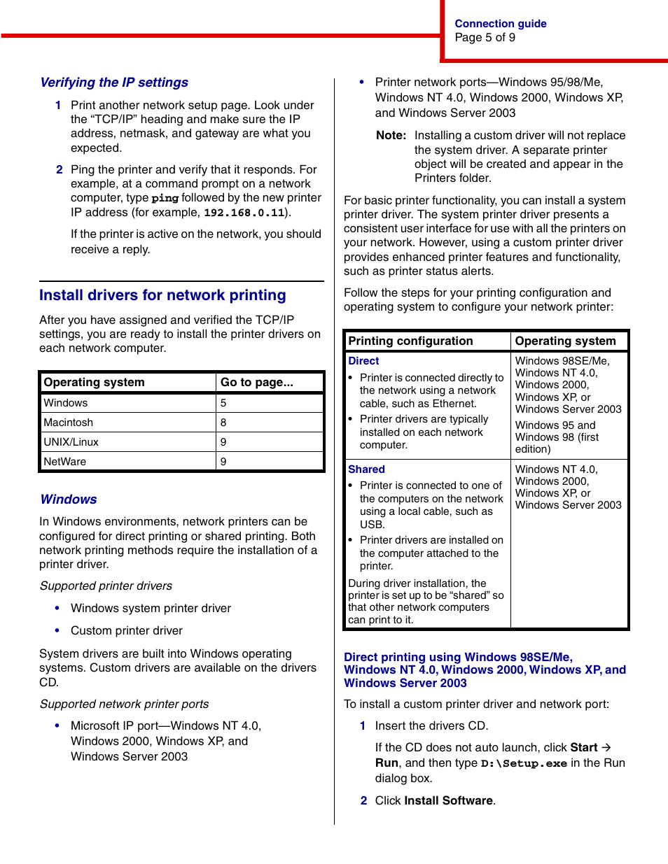 Install drivers for network printing | IBM INFOPRINT COLOR 1464 User Manual | Page 18 / 40