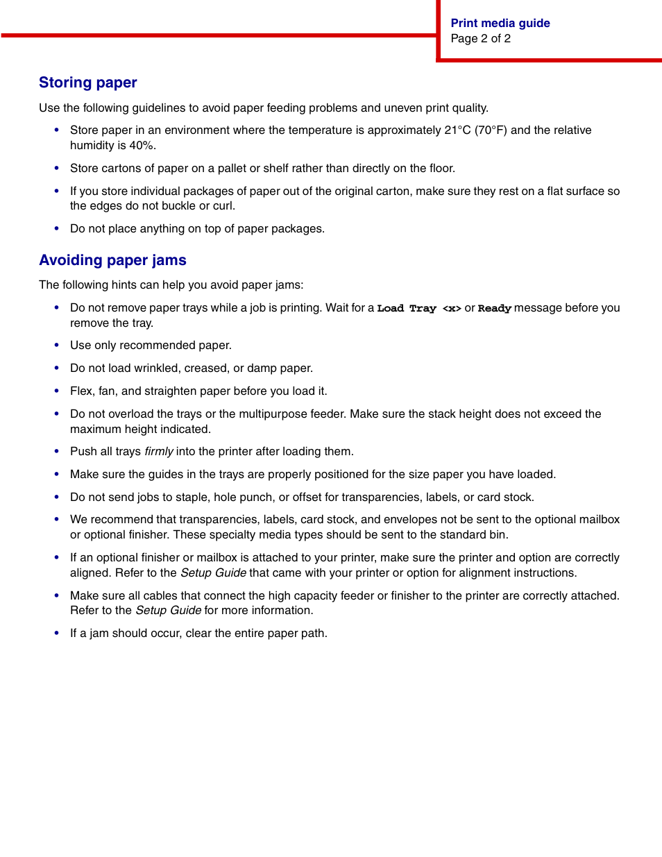 Storing paper, Avoiding paper jams | IBM INFOPRINT COLOR 1464 User Manual | Page 24 / 40