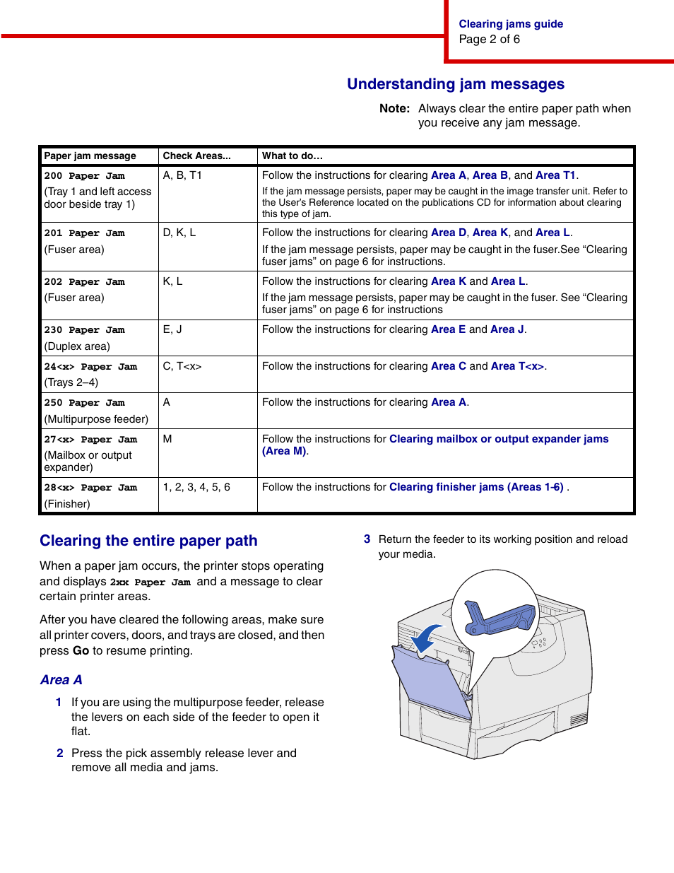 Understanding jam messages, Clearing the entire paper path | IBM INFOPRINT COLOR 1464 User Manual | Page 26 / 40