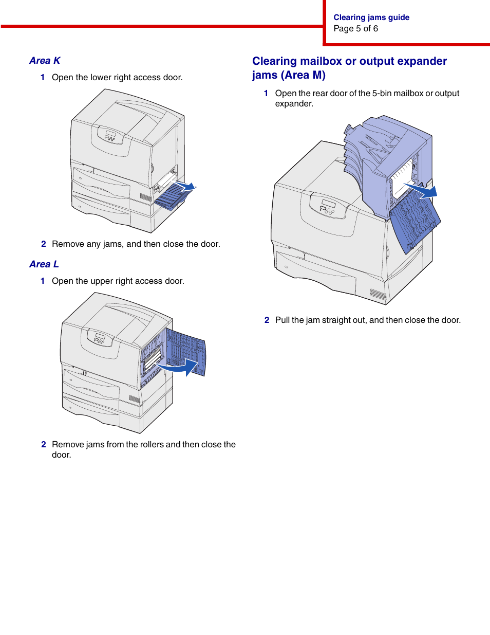 Clearing mailbox or output expander jams (area m) | IBM INFOPRINT COLOR 1464 User Manual | Page 29 / 40