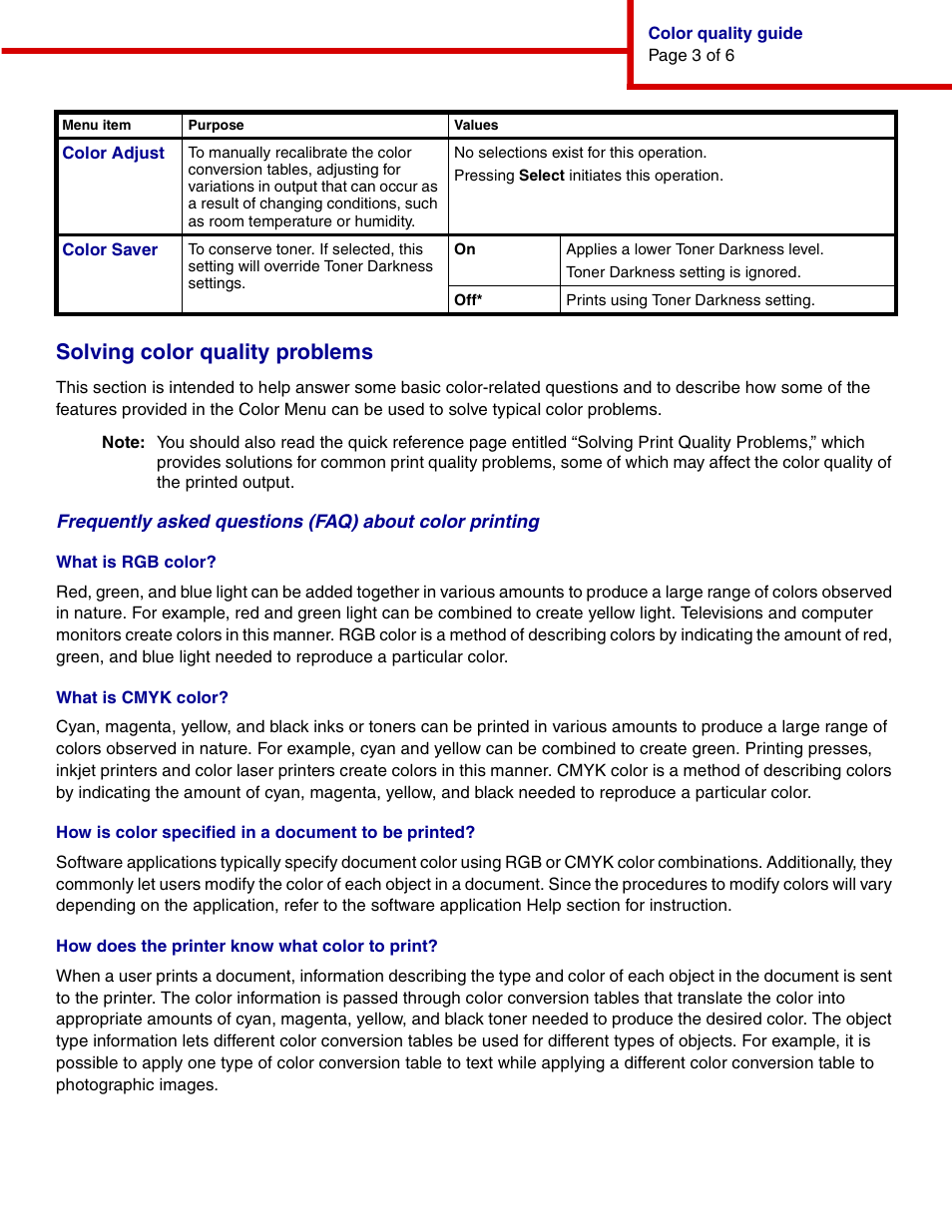 Solving color quality problems | IBM INFOPRINT COLOR 1464 User Manual | Page 8 / 40