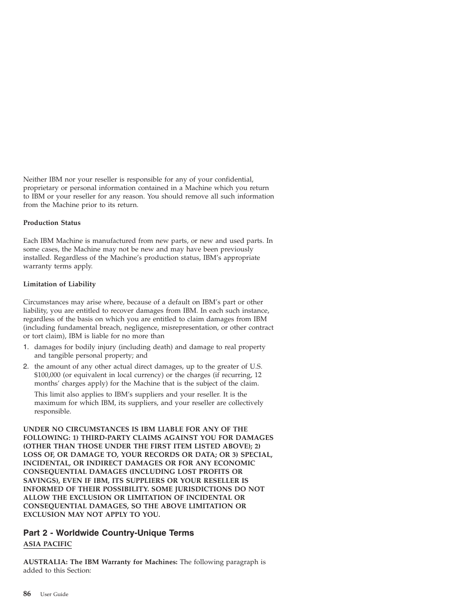 Part 2 - worldwide country-unique terms, Part 2 - worldwide country-unique | IBM NETVISTA X40 6643 User Manual | Page 102 / 120