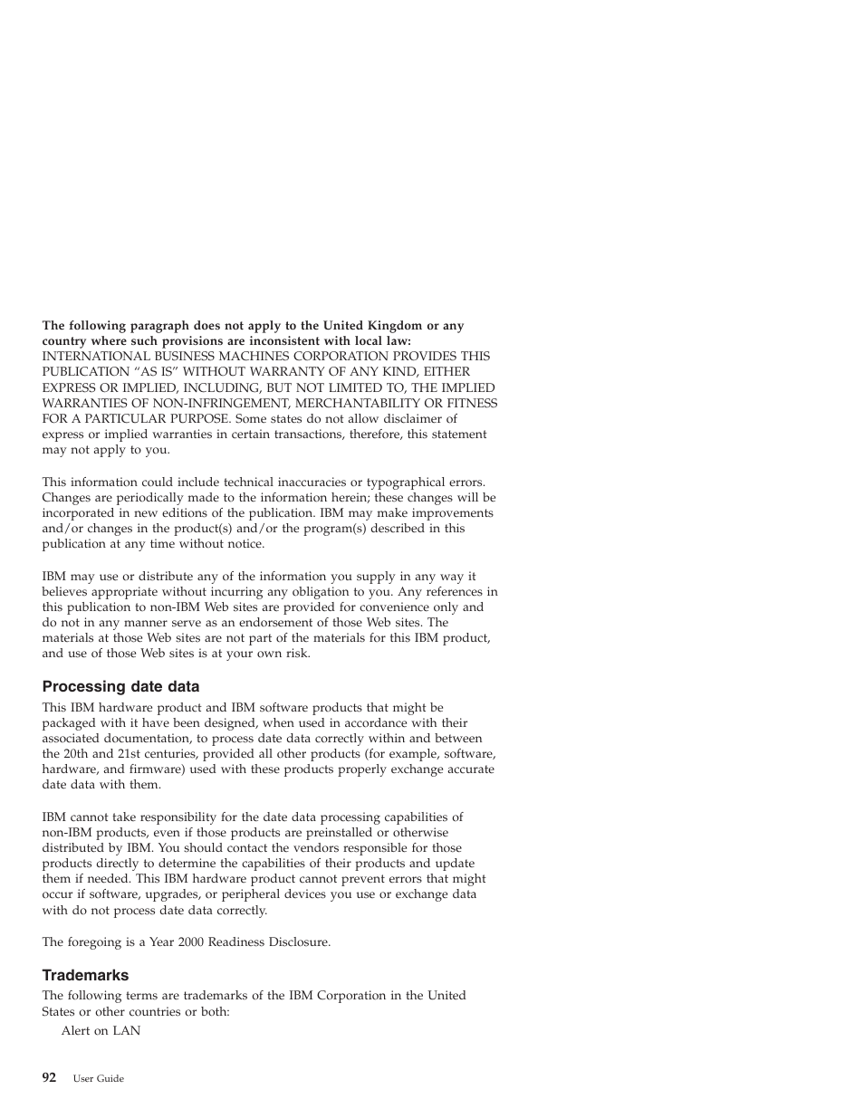 Processing date data, Trademarks | IBM NETVISTA X40 6643 User Manual | Page 108 / 120