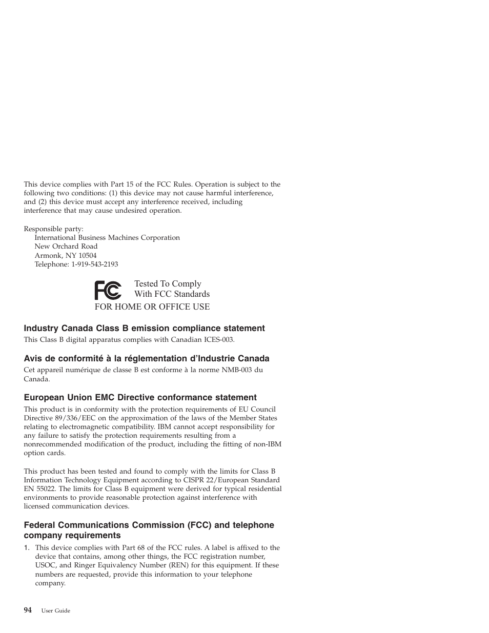 European union emc directive conformance statement, Requirements | IBM NETVISTA X40 6643 User Manual | Page 110 / 120