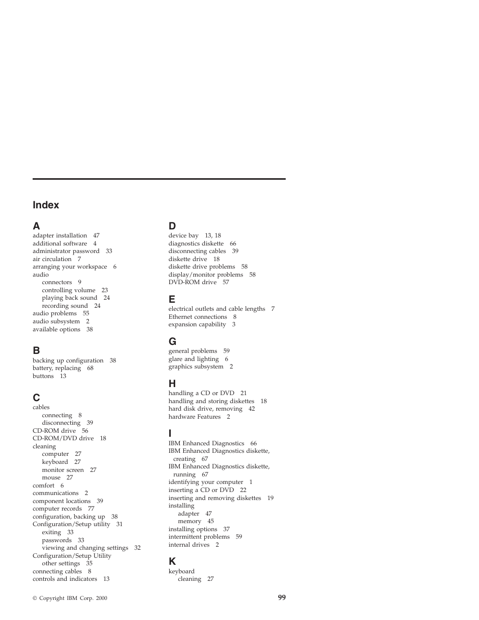 Index, Index a | IBM NETVISTA X40 6643 User Manual | Page 115 / 120