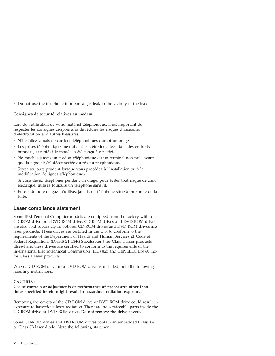 Laser compliance statement | IBM NETVISTA X40 6643 User Manual | Page 12 / 120