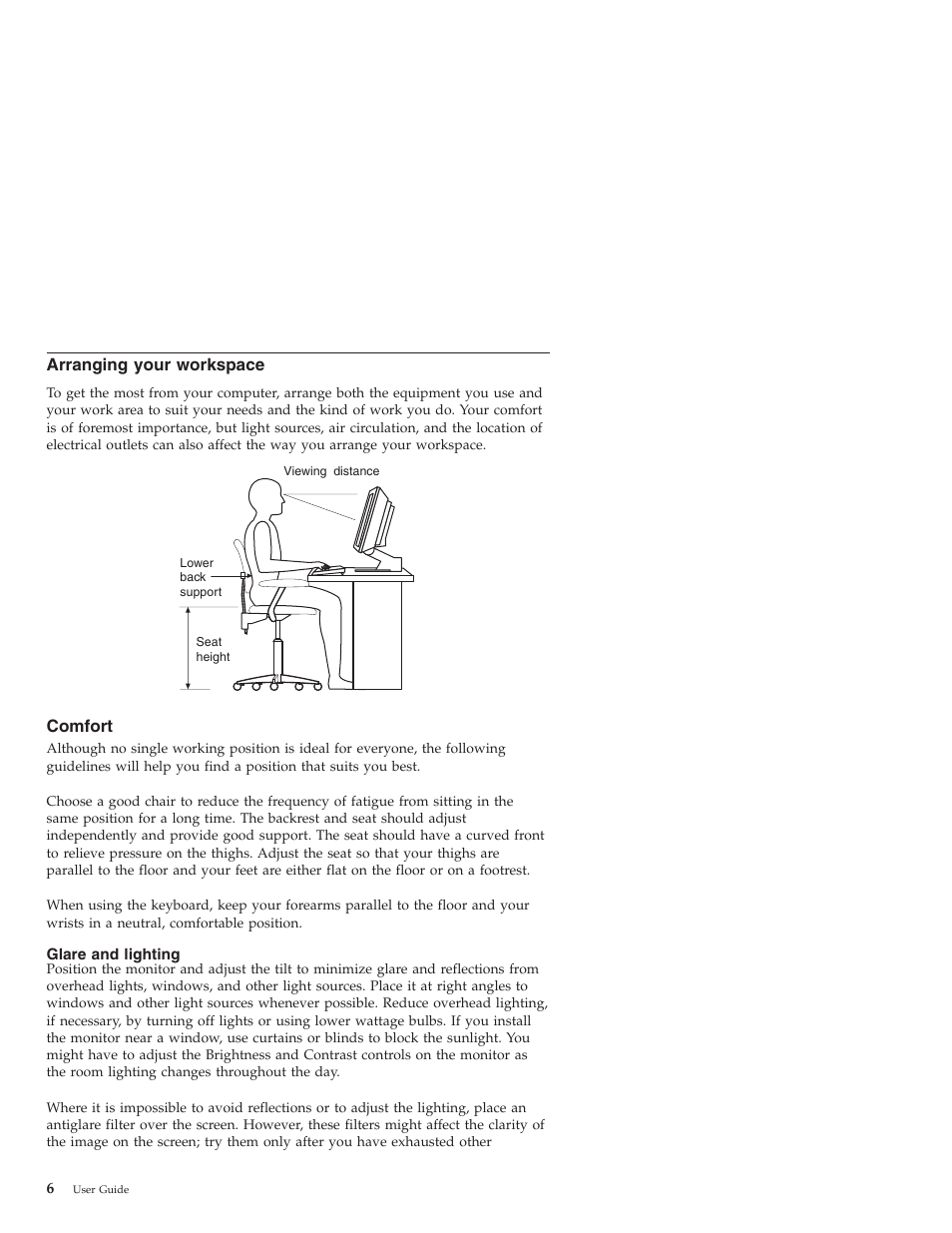 Arranging your workspace, Comfort, Glare and lighting | IBM NETVISTA X40 6643 User Manual | Page 22 / 120