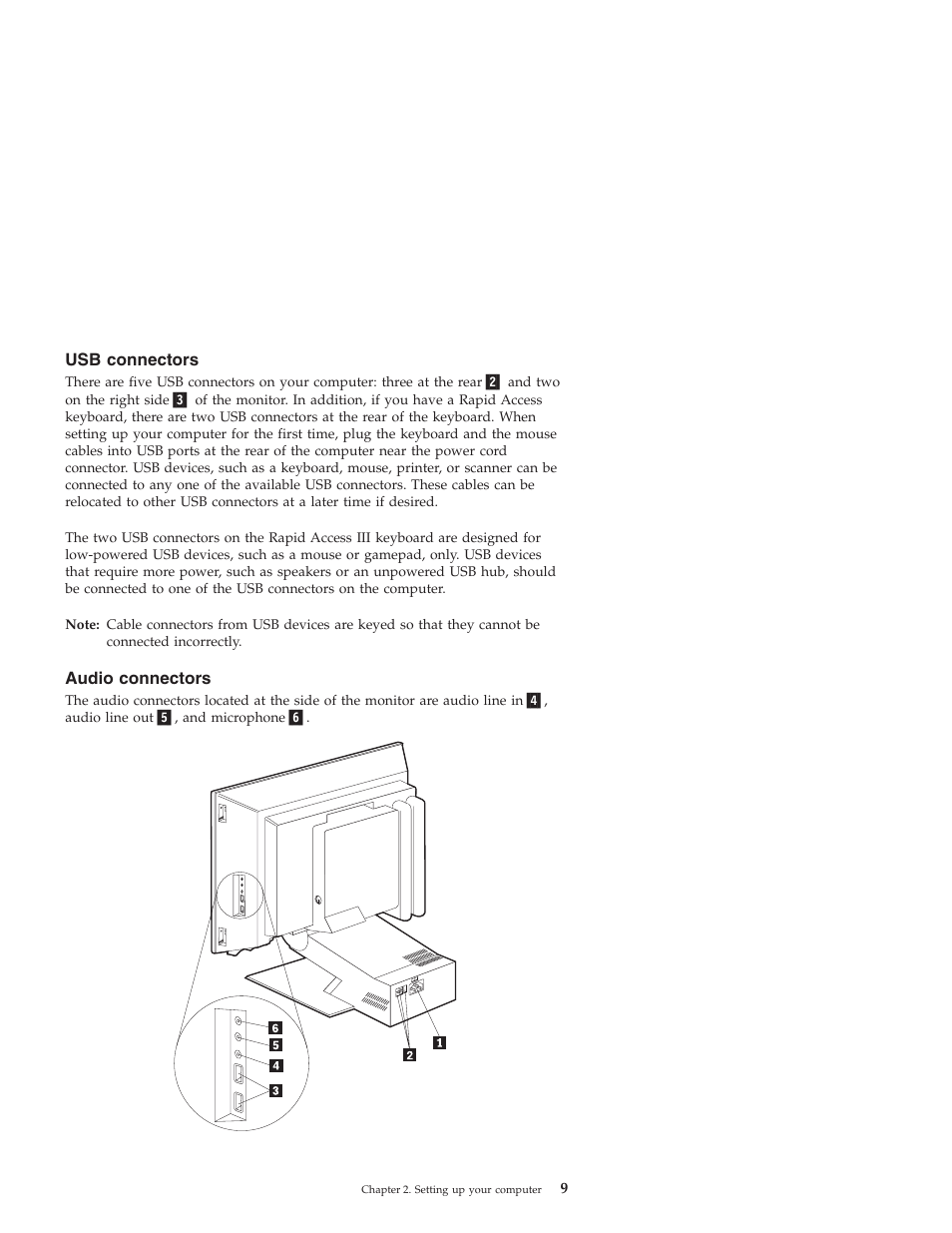Usb connectors, Audio connectors | IBM NETVISTA X40 6643 User Manual | Page 25 / 120