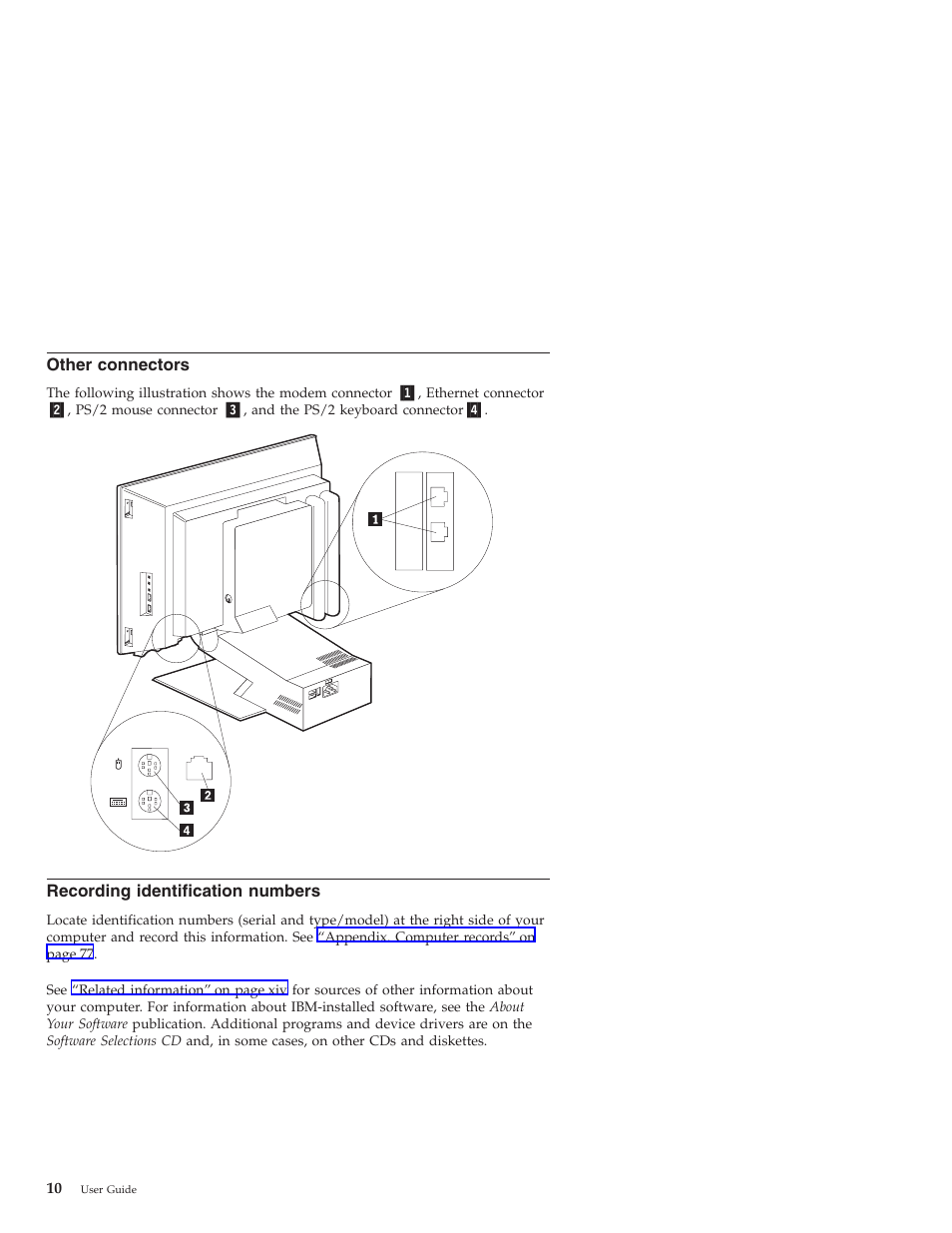 Other connectors, Recording identification numbers | IBM NETVISTA X40 6643 User Manual | Page 26 / 120