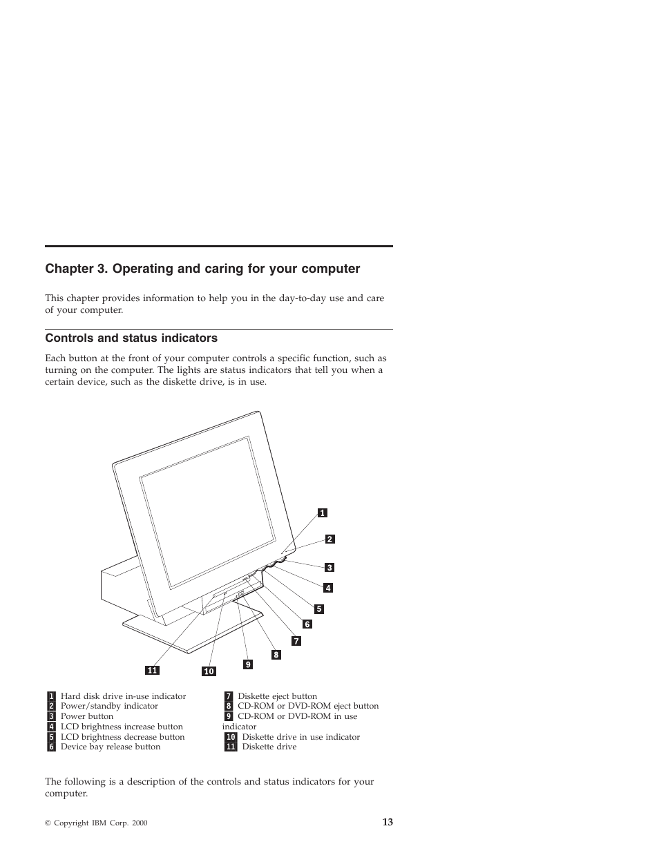 Chapter 3. operating and caring for your computer, Controls and status indicators | IBM NETVISTA X40 6643 User Manual | Page 29 / 120