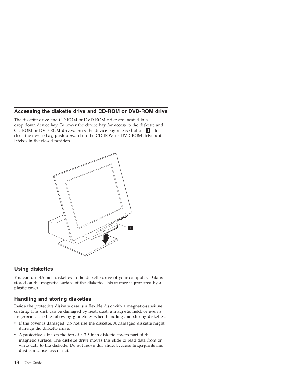 Using diskettes, Handling and storing diskettes | IBM NETVISTA X40 6643 User Manual | Page 34 / 120