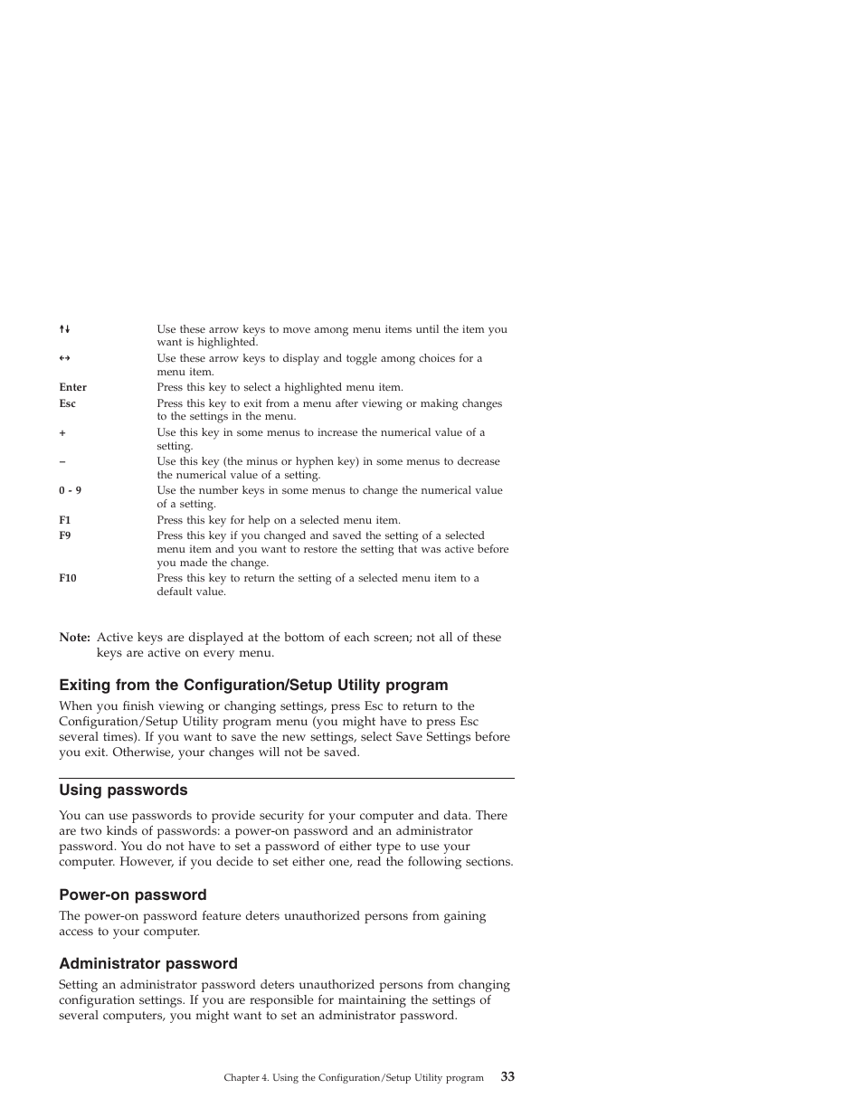Using passwords, Power-on password, Administrator password | IBM NETVISTA X40 6643 User Manual | Page 49 / 120