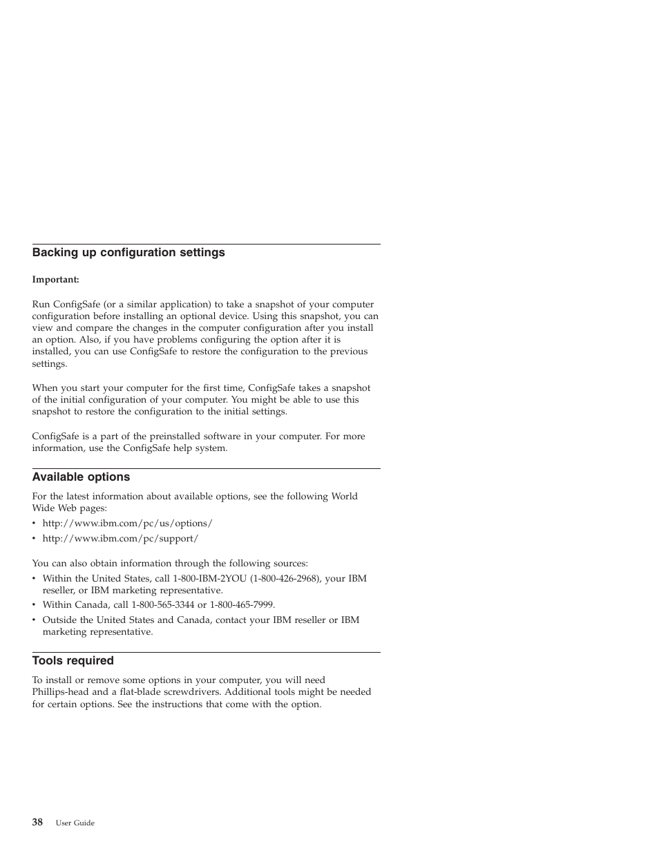 Backing up configuration settings, Available options, Tools required | IBM NETVISTA X40 6643 User Manual | Page 54 / 120