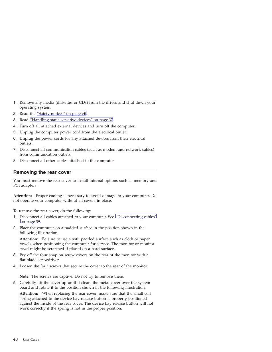 Removing the rear cover | IBM NETVISTA X40 6643 User Manual | Page 56 / 120