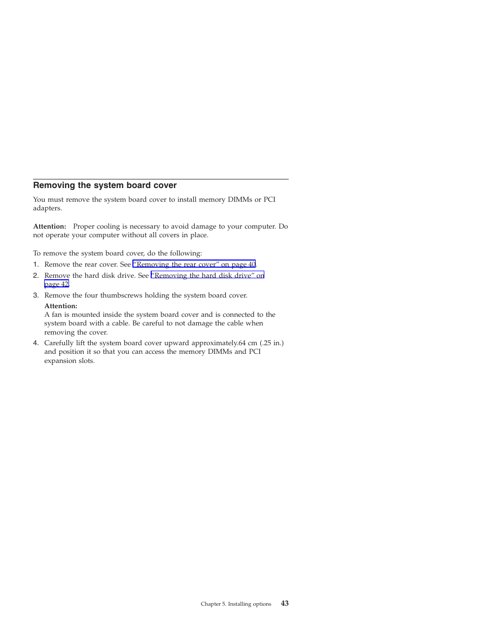 Removing the system board cover | IBM NETVISTA X40 6643 User Manual | Page 59 / 120