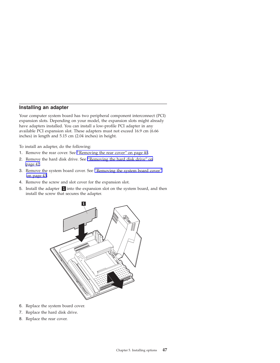 Installing an adapter | IBM NETVISTA X40 6643 User Manual | Page 63 / 120