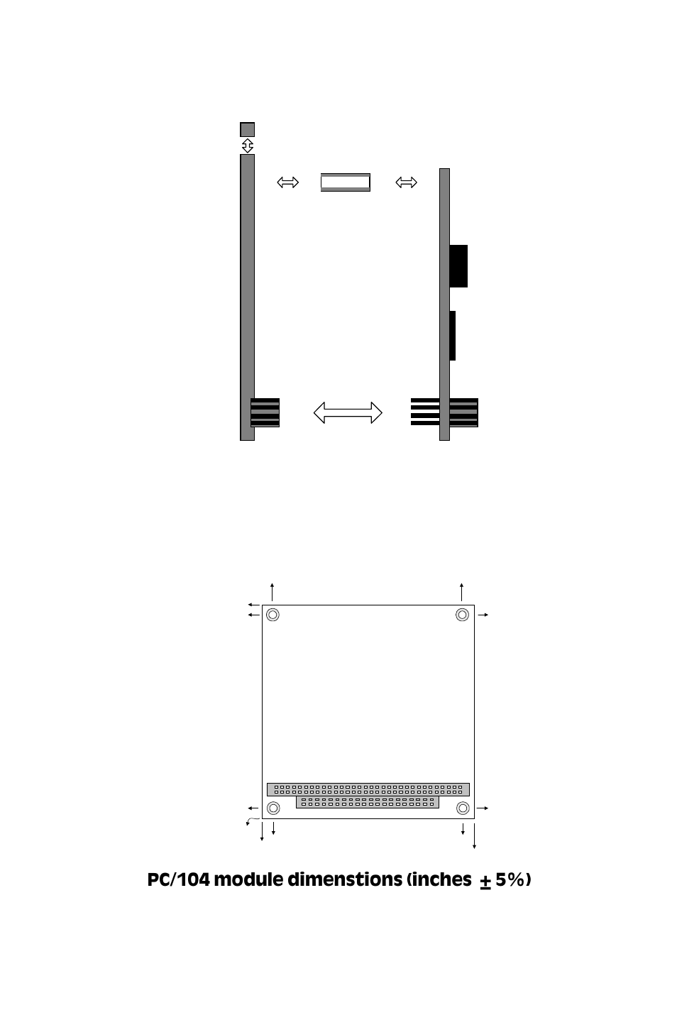 Pc/104 module dimenstions (inches ±5%) | IBM All-in-One Super7 Single Board Computer PCM-5896 User Manual | Page 123 / 128