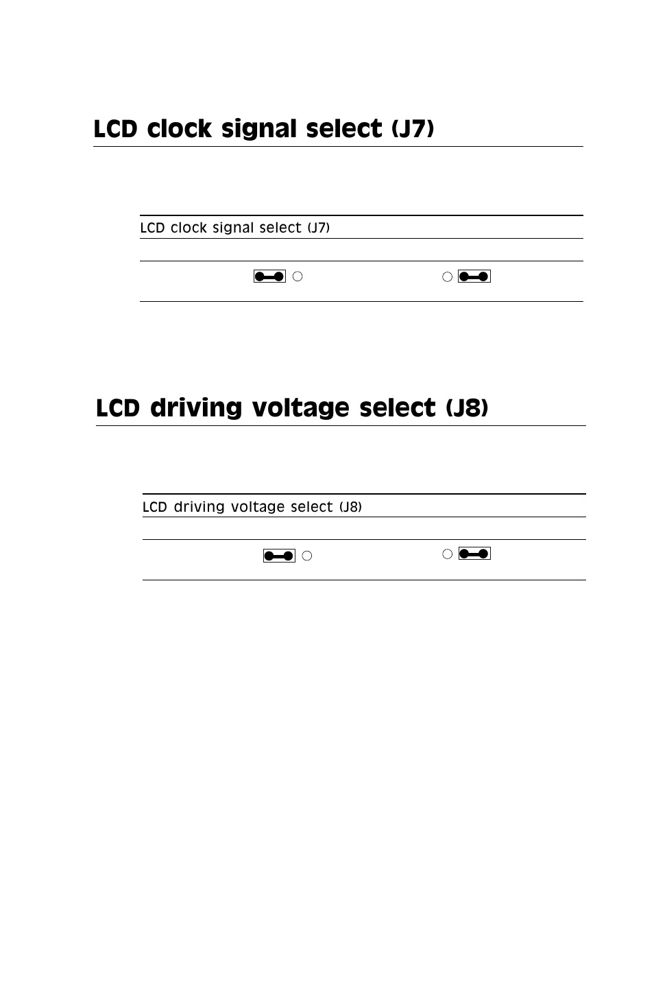 Lcd driving voltage select (j8), Lcd clock signal select (j7) | IBM All-in-One Super7 Single Board Computer PCM-5896 User Manual | Page 32 / 128