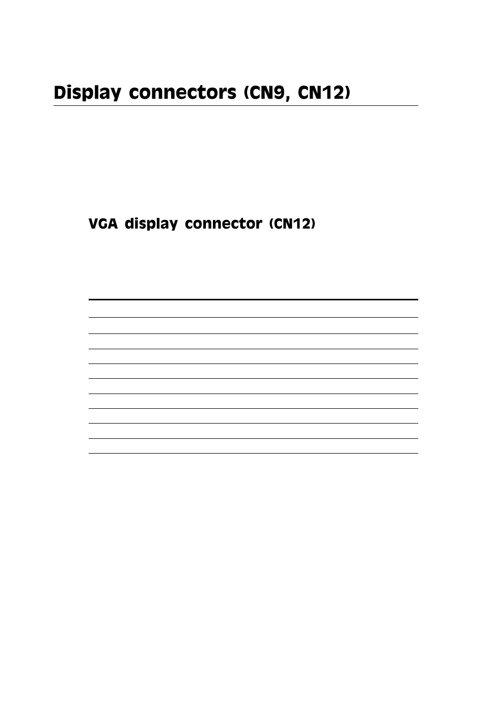 Display connectors (cn9, cn12), Vga display connector (cn12) | IBM All-in-One Super7 Single Board Computer PCM-5896 User Manual | Page 43 / 128
