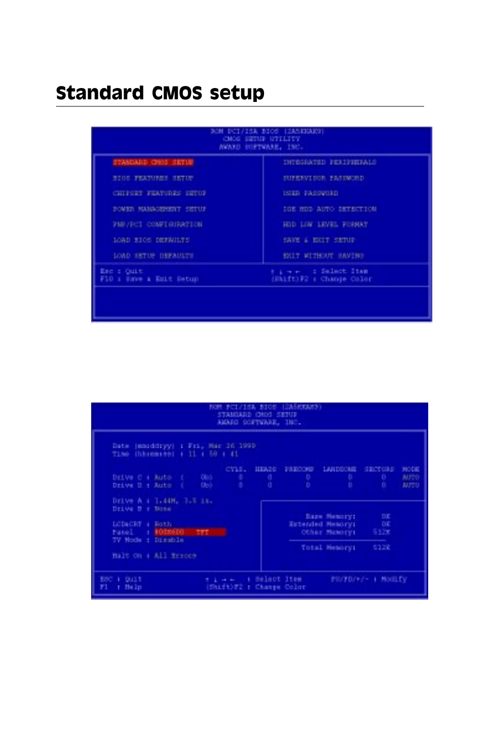 Standard cmos setup | IBM All-in-One Super7 Single Board Computer PCM-5896 User Manual | Page 61 / 128