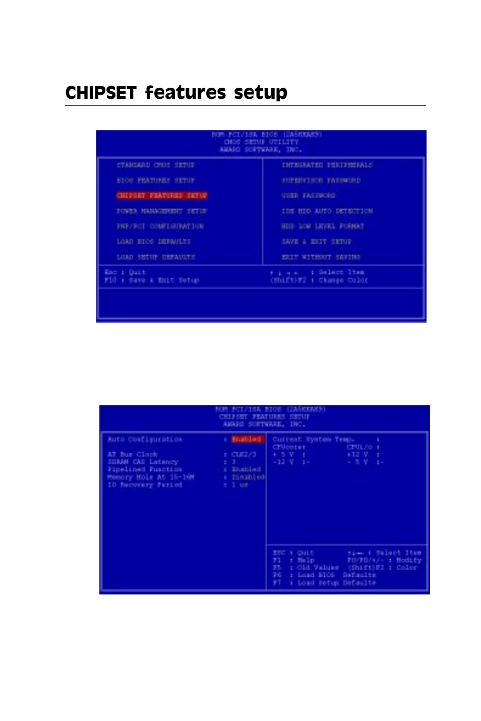 Chipset features setup | IBM All-in-One Super7 Single Board Computer PCM-5896 User Manual | Page 72 / 128