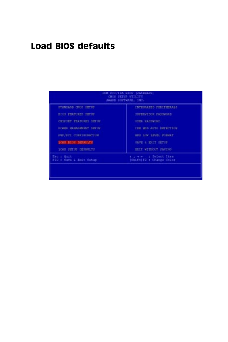 Load bios defaults | IBM All-in-One Super7 Single Board Computer PCM-5896 User Manual | Page 82 / 128