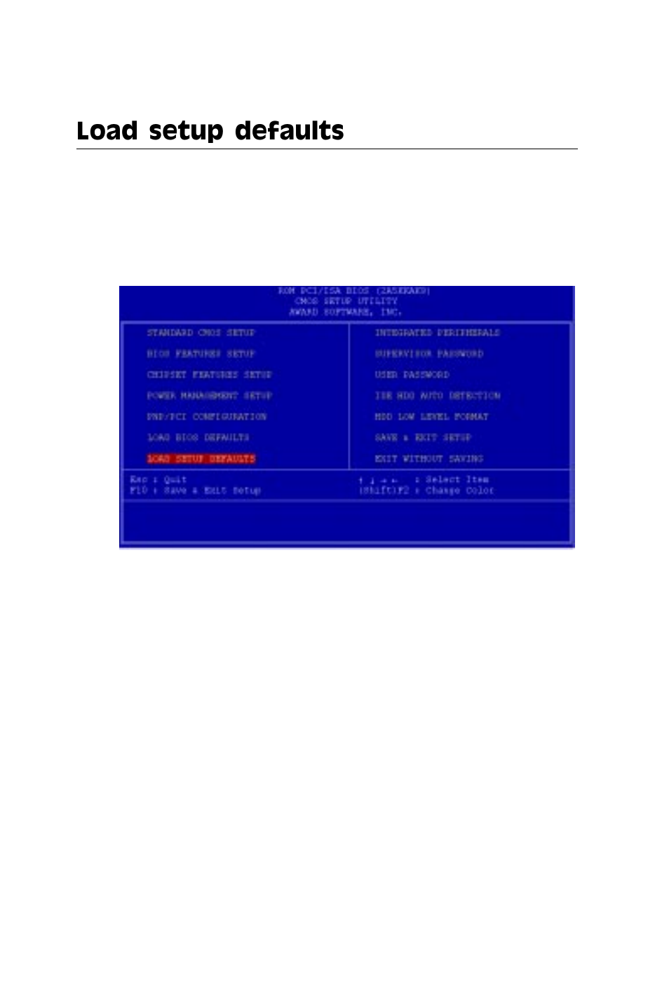 Load setup defaults | IBM All-in-One Super7 Single Board Computer PCM-5896 User Manual | Page 83 / 128