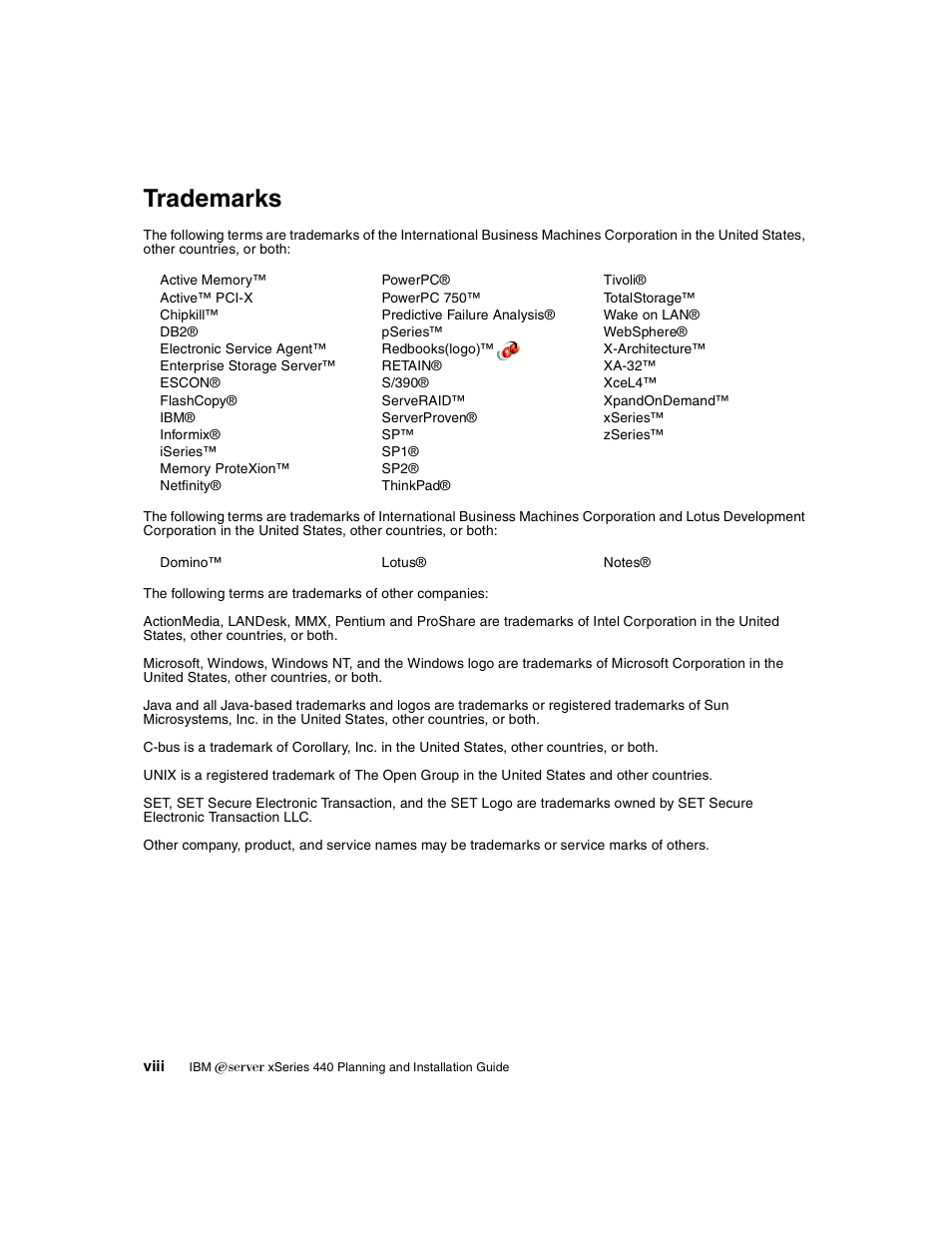 Trademarks | IBM 440 User Manual | Page 10 / 202
