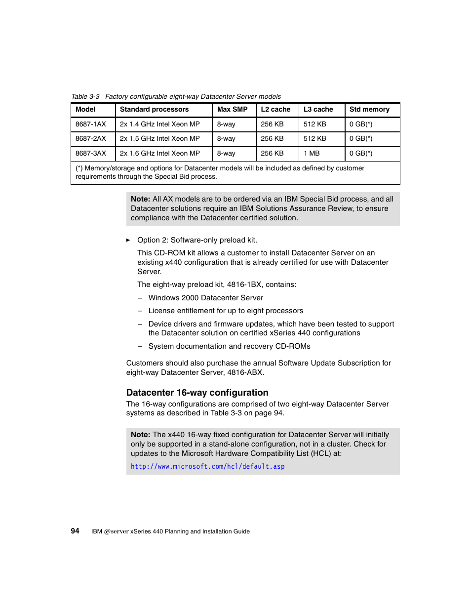 Datacenter 16-way configuration | IBM 440 User Manual | Page 108 / 202