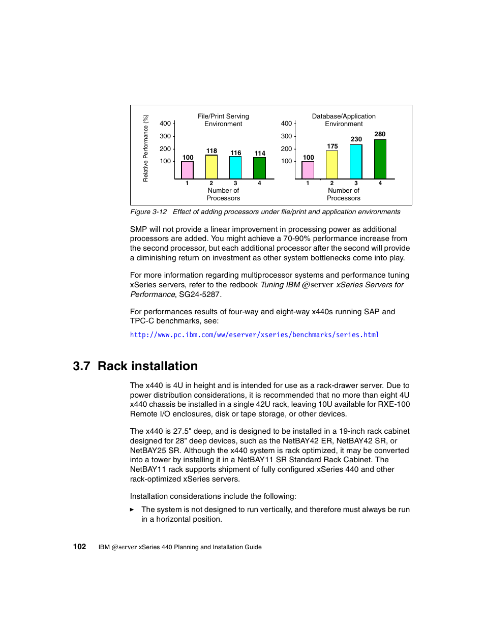 7 rack installation, Rack installation | IBM 440 User Manual | Page 116 / 202