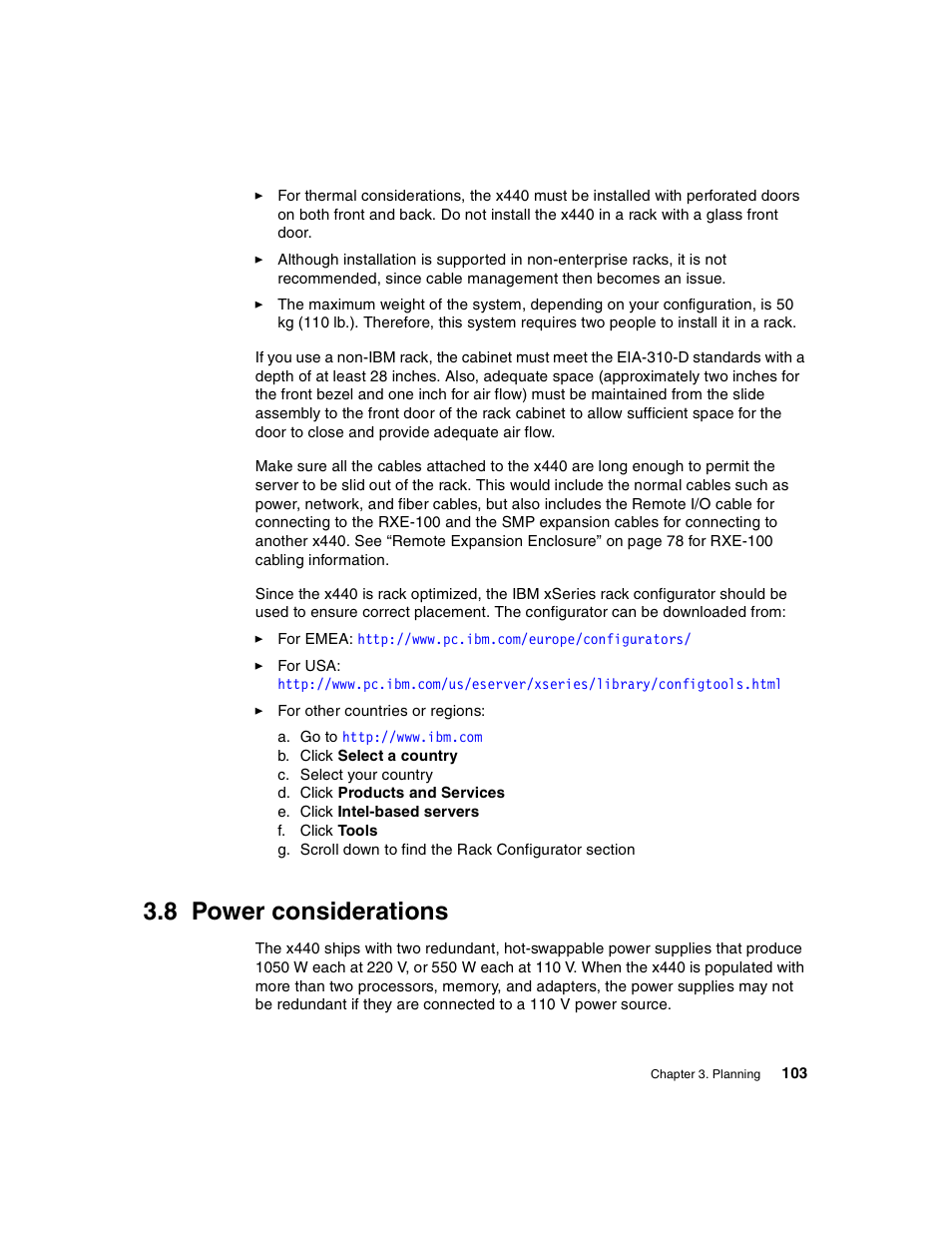 8 power considerations, Power considerations | IBM 440 User Manual | Page 117 / 202