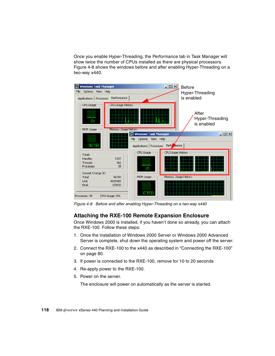 Attaching the rxe-100 remote expansion enclosure | IBM 440 User Manual | Page 132 / 202