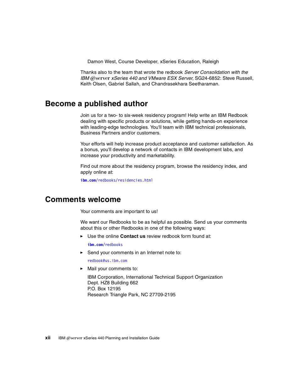 Become a published author, Comments welcome | IBM 440 User Manual | Page 14 / 202
