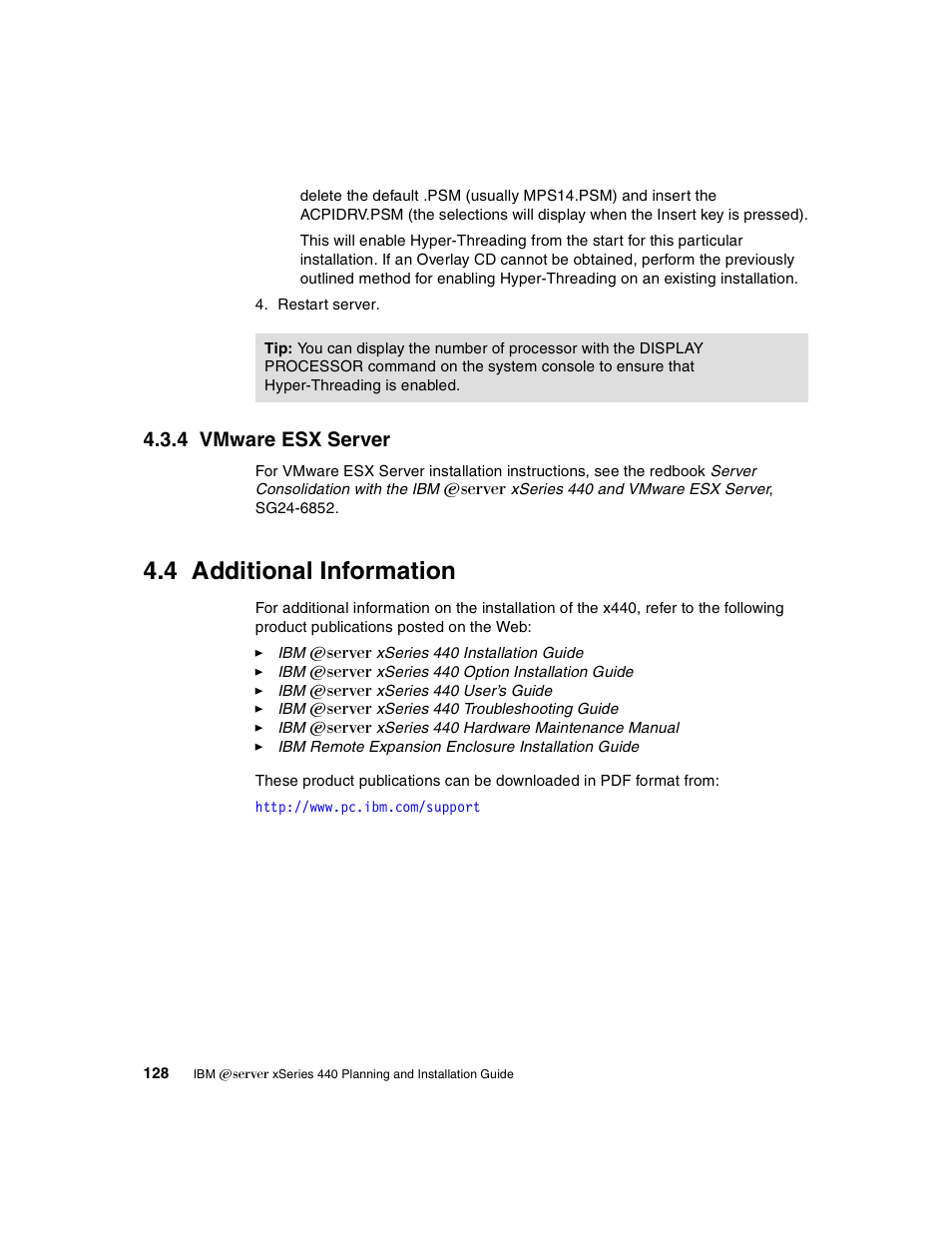4 vmware esx server, 4 additional information | IBM 440 User Manual | Page 142 / 202