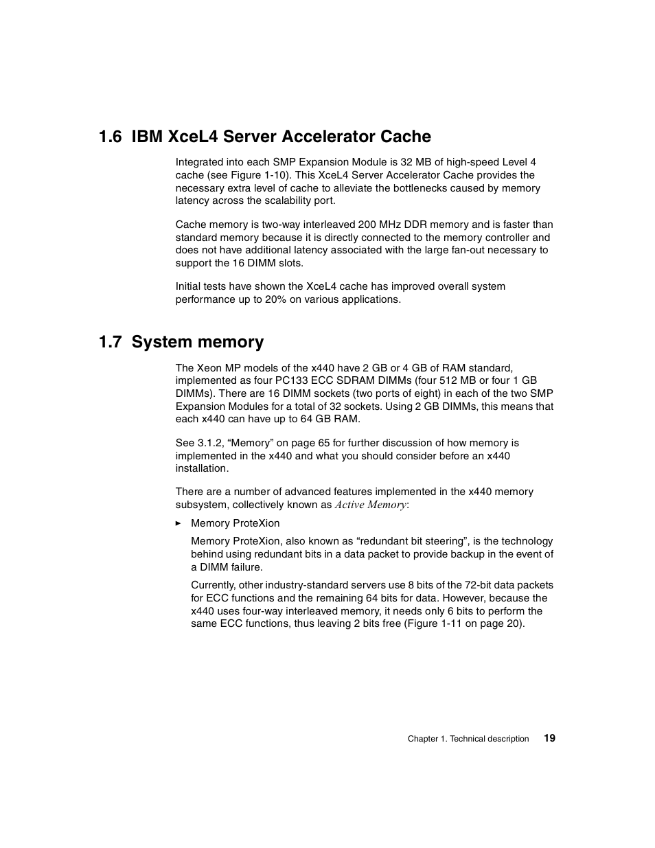 6 ibm xcel4 server accelerator cache, 7 system memory | IBM 440 User Manual | Page 33 / 202
