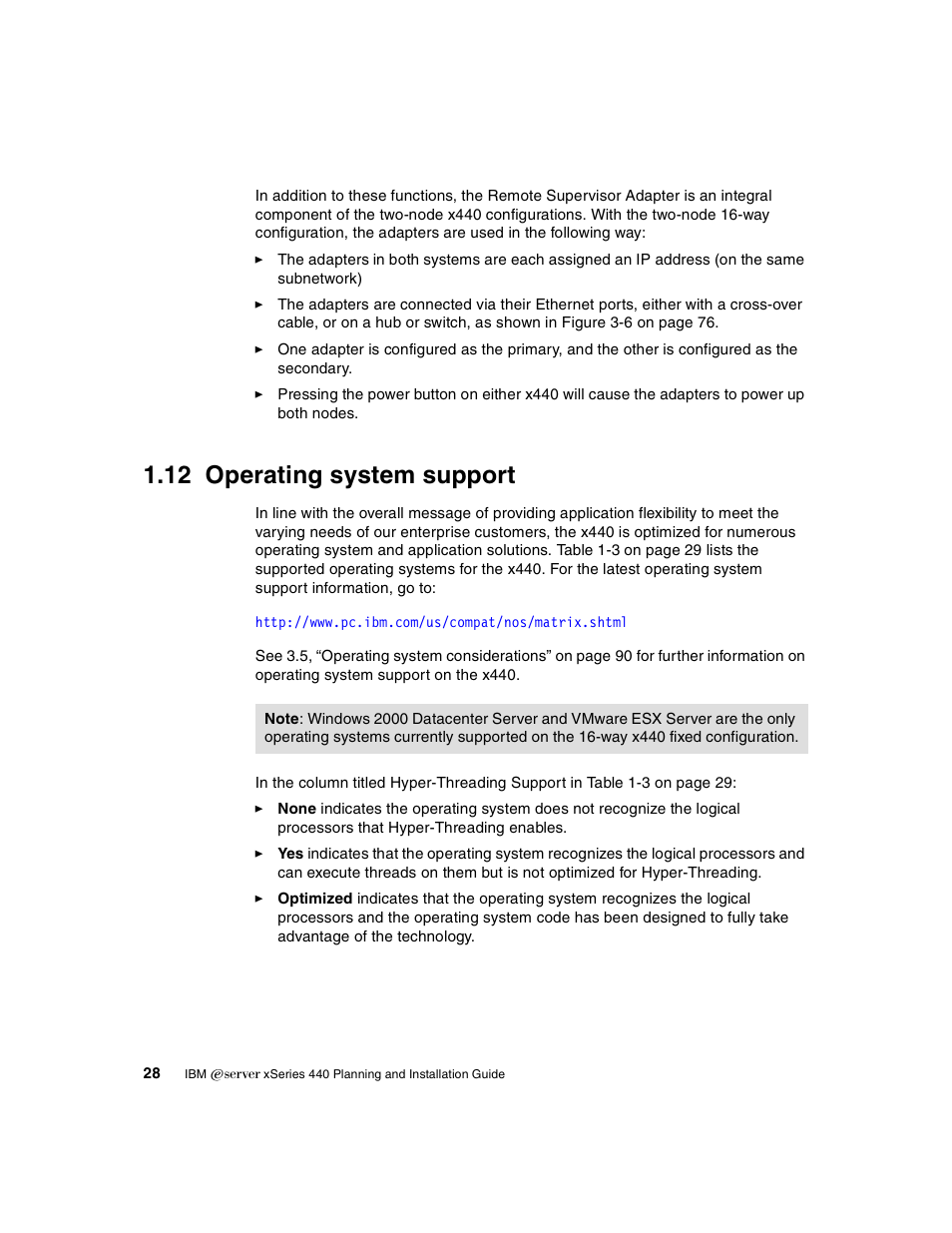 12 operating system support | IBM 440 User Manual | Page 42 / 202