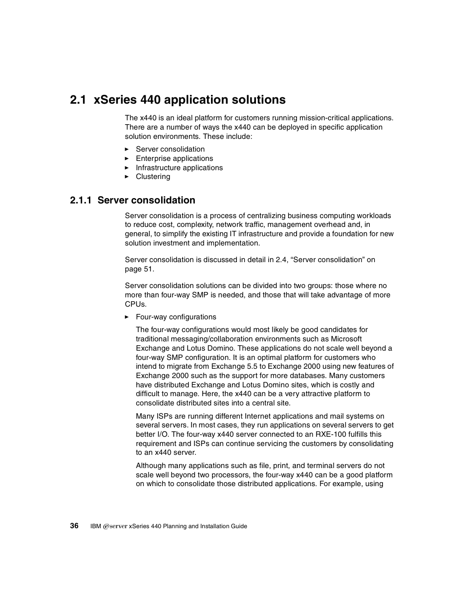 1 xseries 440 application solutions, 1 server consolidation, Xseries 440 application solutions | IBM 440 User Manual | Page 50 / 202