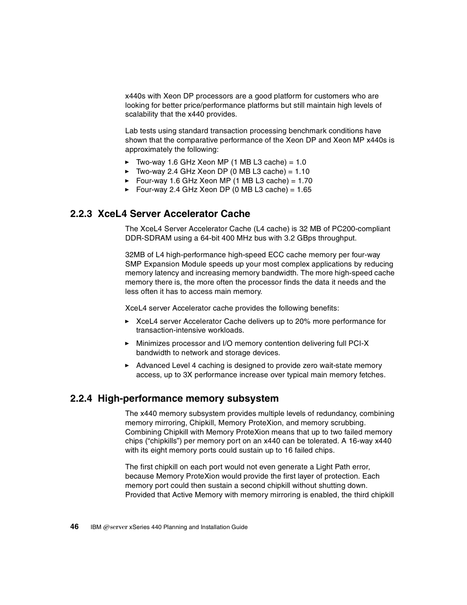 3 xcel4 server accelerator cache, 4 high-performance memory subsystem | IBM 440 User Manual | Page 60 / 202