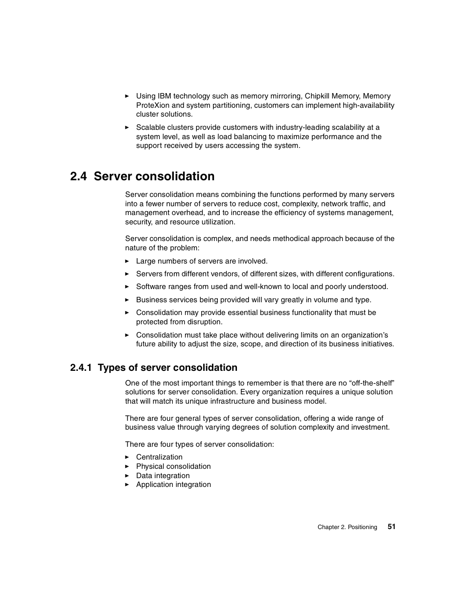 4 server consolidation, 1 types of server consolidation, Server consolidation | IBM 440 User Manual | Page 65 / 202