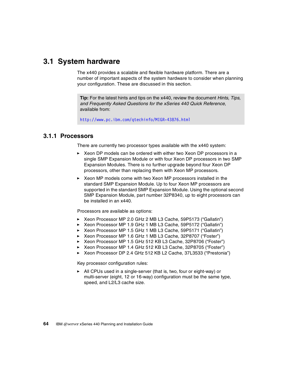 1 system hardware, 1 processors, System hardware | IBM 440 User Manual | Page 78 / 202