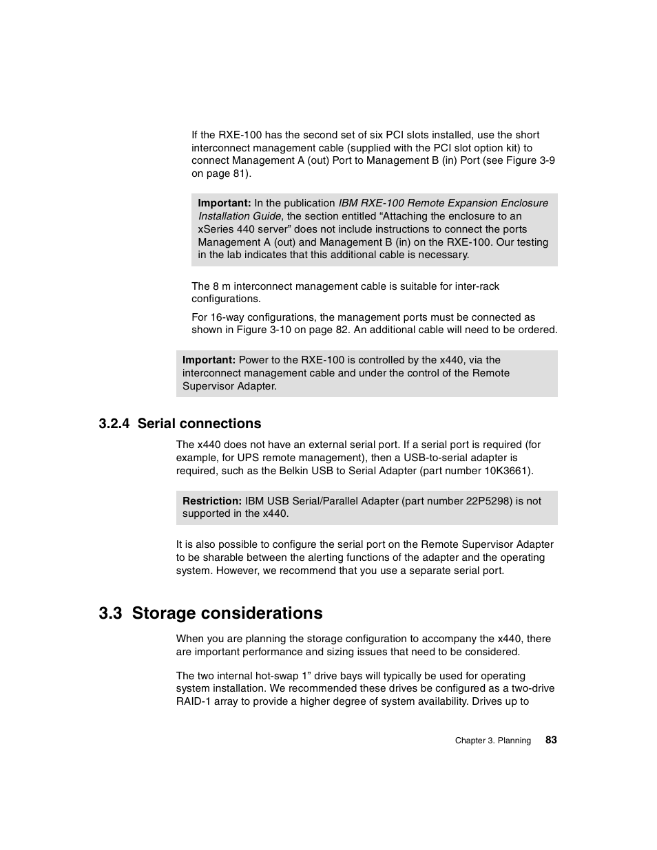 4 serial connections, 3 storage considerations, Storage considerations | IBM 440 User Manual | Page 97 / 202