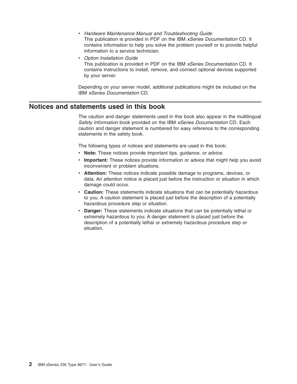 Notices and statements used in this book, Notices, Statements | Used, This, Book | IBM xSeries 235 User Manual | Page 14 / 66