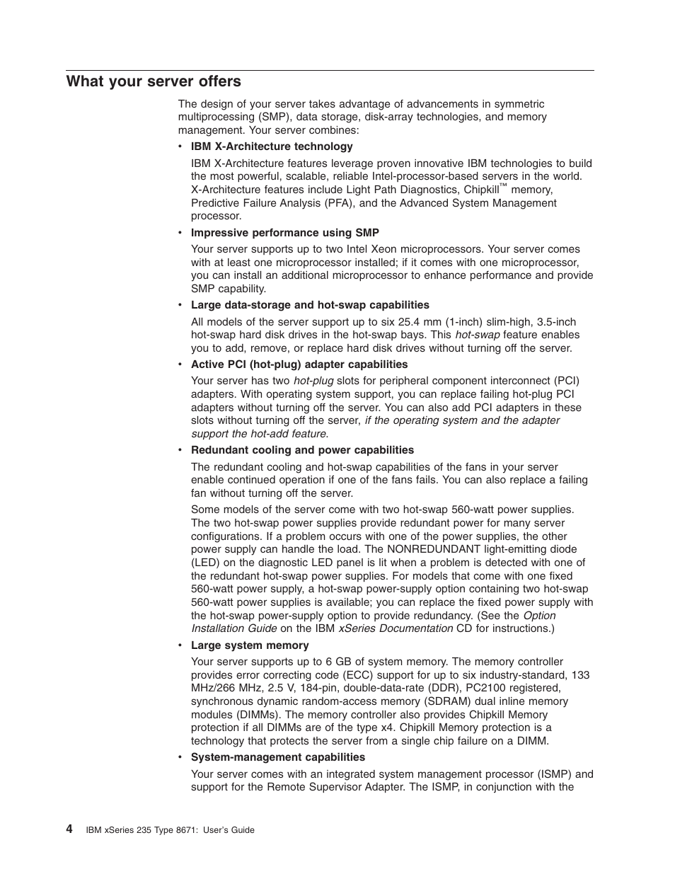 What your server offers, What, Your | Server, Offers | IBM xSeries 235 User Manual | Page 16 / 66