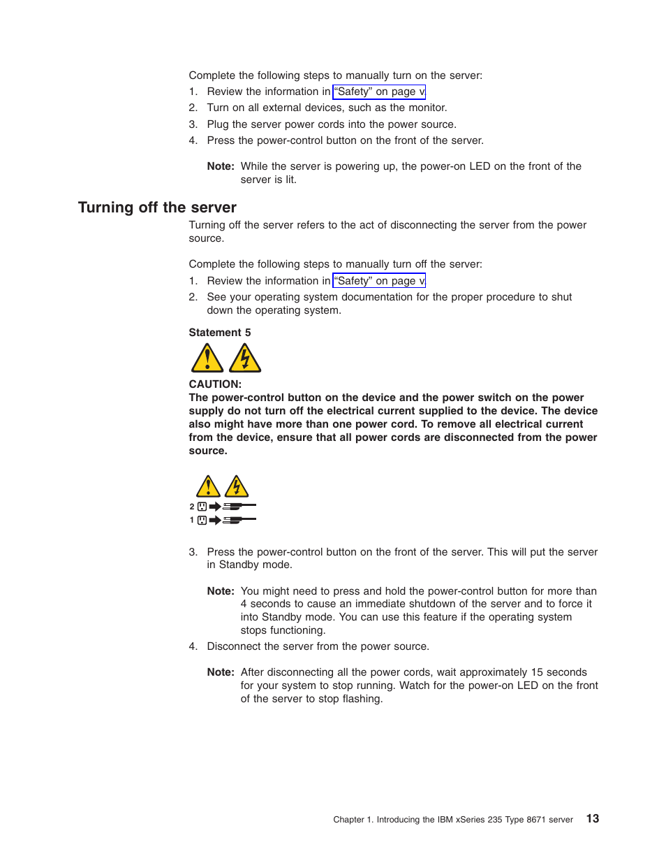 Turning off the server, Turning, Server | IBM xSeries 235 User Manual | Page 25 / 66