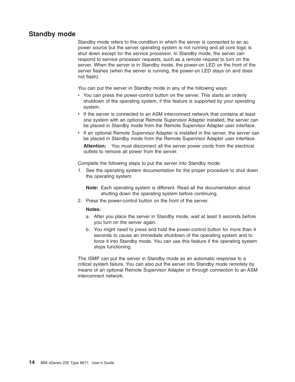 Standby mode, Standby, Mode | IBM xSeries 235 User Manual | Page 26 / 66