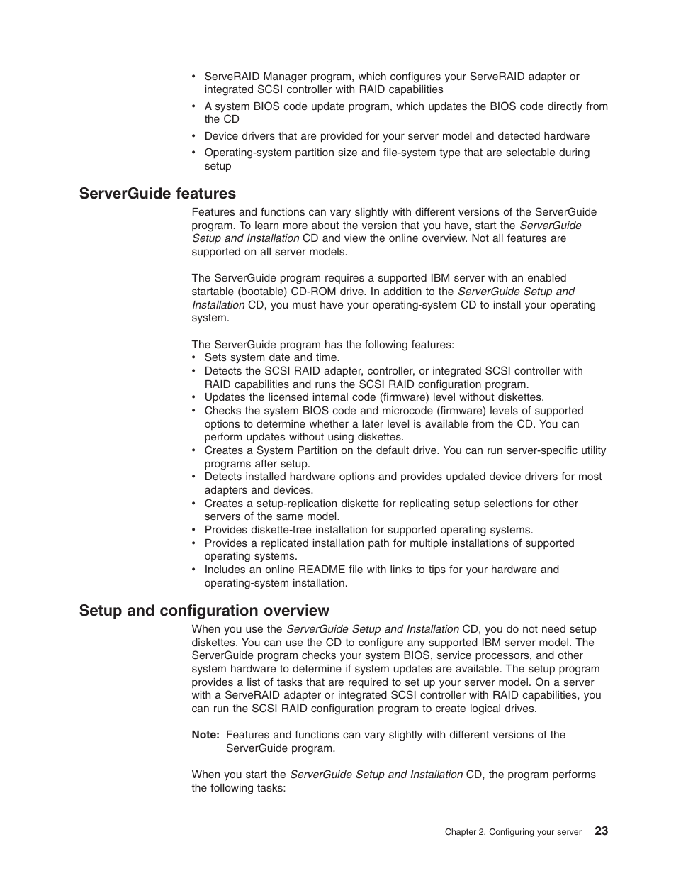 Serverguide features, Setup and configuration overview, Serverguide | Features, Setup, Configuration, Overview | IBM xSeries 235 User Manual | Page 35 / 66