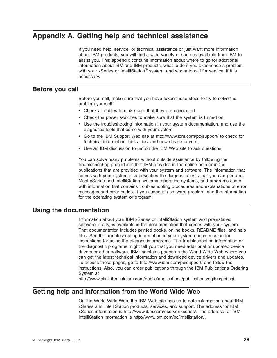 Appendix a. getting help and technical assistance, Before you call, Using the documentation | Appendix, Getting, Help, Technical, Assistance, Before, Call | IBM xSeries 235 User Manual | Page 41 / 66