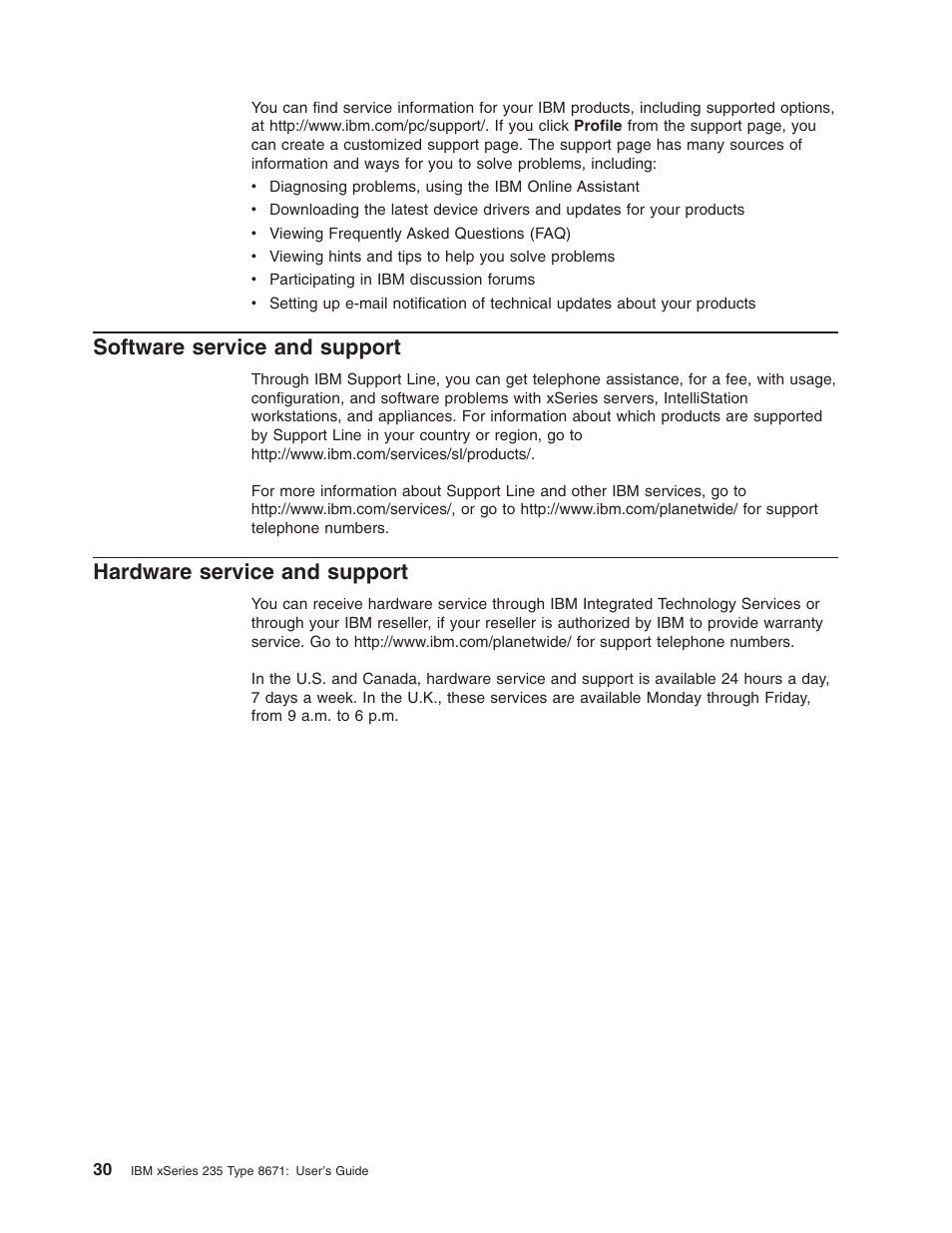Software service and support, Hardware service and support, Software | Service, Support, Hardware | IBM xSeries 235 User Manual | Page 42 / 66